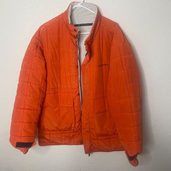 Vtg Tommy Hilfiger Reversible Puffer Jacket Mens XL Beige & Orange Outdoor Utili - Picture 1 of 16